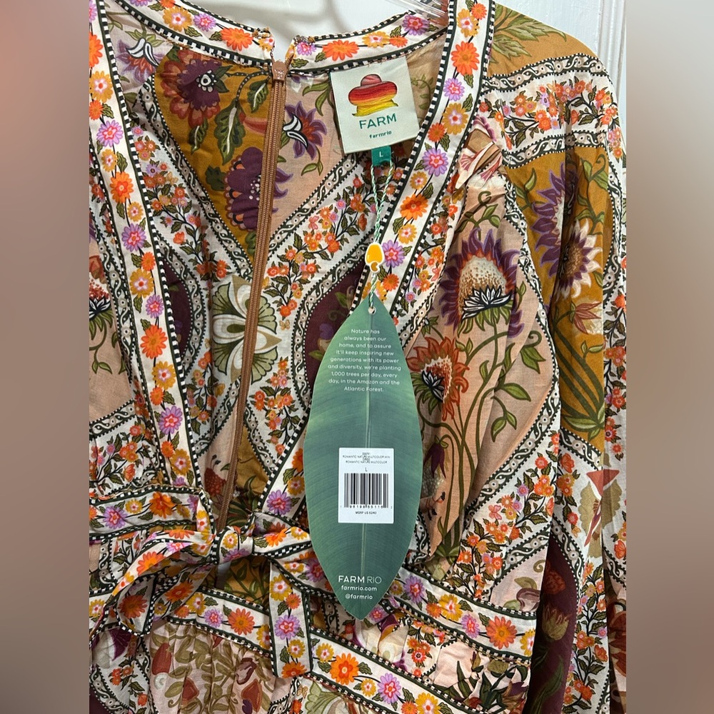 FARM Rio Rust Multi Floral Deep-V Tie-Waist Maxi Dress - Picture 3 of 4